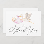 ピンクストーク赤ちゃんシャワーありがとうノートカード ノートカード (正面/裏面)