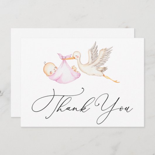 ピンクストーク赤ちゃんシャワーありがとうノートカード ノートカード (正面/裏面)