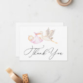 ピンクストーク赤ちゃんシャワーありがとうノートカード ノートカード (正面/裏面インサイチュ)