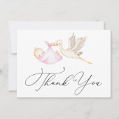 ピンクストーク赤ちゃんシャワーありがとうノートカード ノートカード (正面)