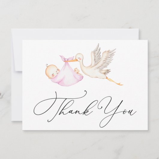 ピンクストーク赤ちゃんシャワーありがとうノートカード ノートカード (正面)