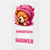 ピンクスナグルテディベアガールベビーシャワーへようこそ アクリルサイン (傾斜)