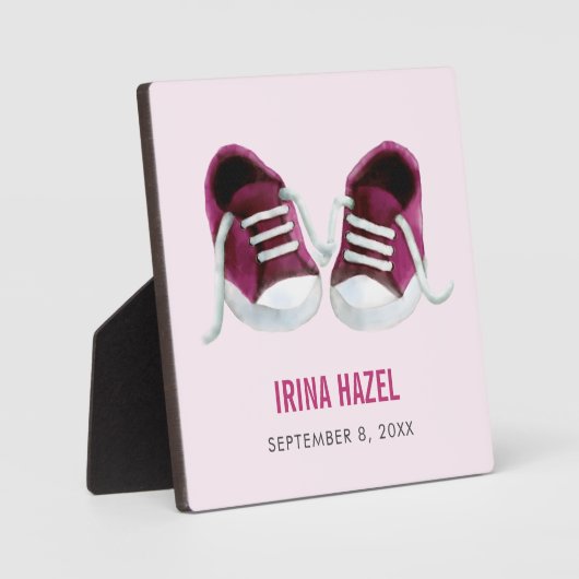 ピンクスニーカーベビープラーク,ベビーシューズ写真 フォトプラーク (正面)