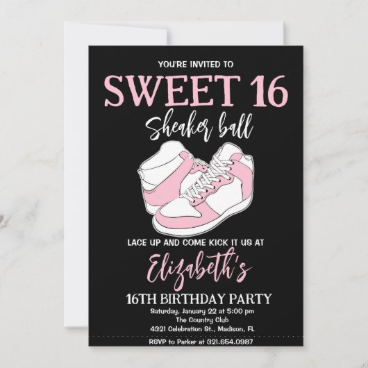 ピンクスニーカーBash誕生日パーティー 招待状 (正面)