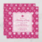 ピンクスノスタイリッシューフレークズホリデーパーティ招待状 招待状 (正面/裏面)
