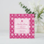 ピンクスノスタイリッシューフレークズホリデーパーティ招待状 招待状 (スタンド正面)