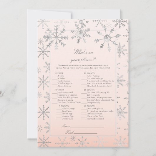 ピンクスノーフレークあなたの電話シャワーゲームに何が 招待状 (正面)