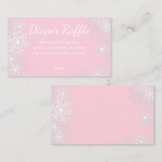 ピンクスノーフレークおむつラッフルチケット エンクロージャーカード (正面/裏面)