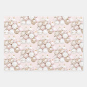 ピンクスノーフレークかわいらしオーナメントクリスマス ラッピングペーパーシート (正面3)