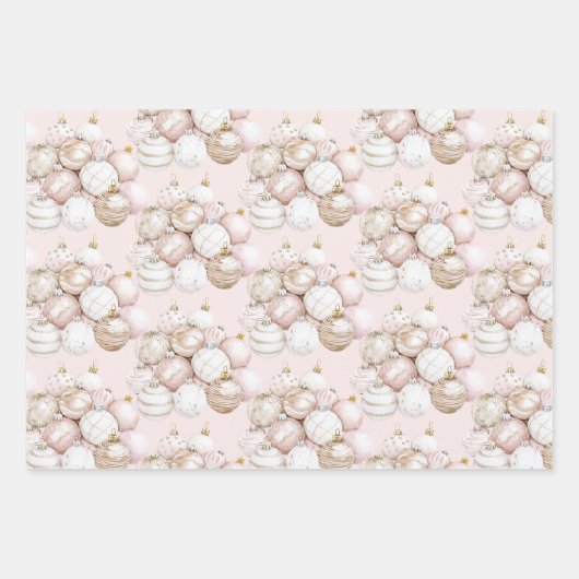 ピンクスノーフレークかわいらしオーナメントクリスマス ラッピングペーパーシート (正面3)