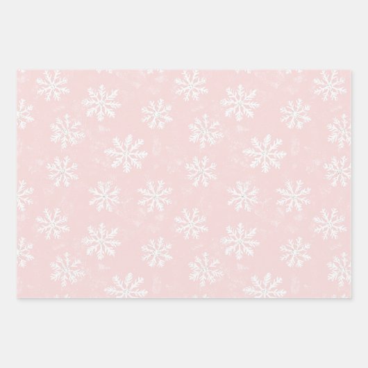 ピンクスノーフレークかわいらしオーナメントクリスマス ラッピングペーパーシート (正面2)
