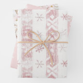 ピンクスノーフレークかわいらしオーナメントクリスマス ラッピングペーパーシート (インサイチュ)