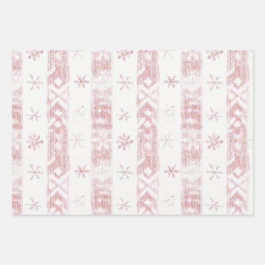 ピンクスノーフレークかわいらしオーナメントクリスマス ラッピングペーパーシート (正面)