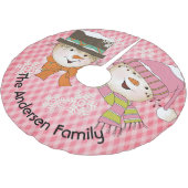 ピンクスノーフレークと雪だるまホリデーツリースカート ブラッシュドポリエステルツリースカート (アングル)