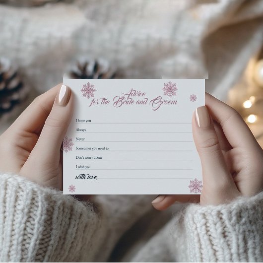 ピンクスノーフレークアドバイスカード | 冬のブライダルシャワー チラシ