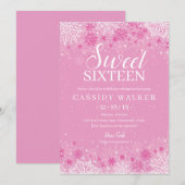 ピンクスノーフレークウィンターワンダーランドSweet sixteen 招待状 (正面/裏面)
