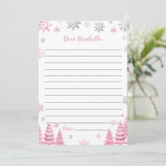 ピンクスノーフレークウィンター誕生日タイムカプセルカード サンキューカード (スタンド正面)