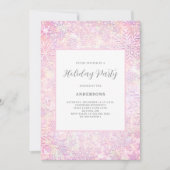 ピンクスノーフレーククリスマスホリデーパーティー 招待状 (正面)