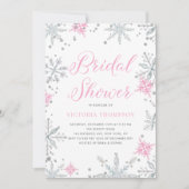 ピンクスノーフレークグリッター冬ブライダルシャワー 招待状 (正面)