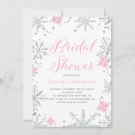 ピンクスノーフレークグリッター冬ブライダルシャワー 招待状