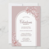 ピンクスノーフレークスアーチクリスマスパーティー 招待状 (正面)