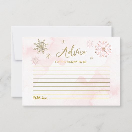 ピンクスノーフレークスガールベビーシャワーアドバイスカード 招待状 (正面)