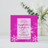 ピンクスノーフレークスクリスマス結婚式招待状 招待状 (スタンド正面)