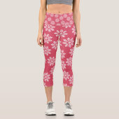 ピンクスノーフレークスパターンフェスティバル霜の降りたウィンターランド カプリレギンス (正面)