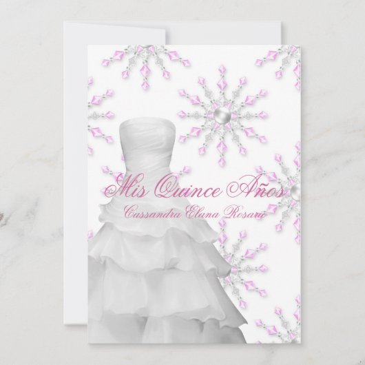 ピンクスノーフレークスピンクホワイトキンセアニェラ 招待状 (正面)