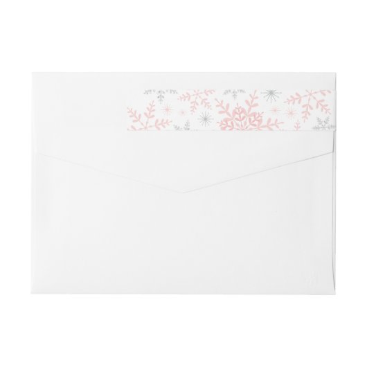 ピンクスノーフレークスベビーガールシャワーシルバーグリッター ラップアラウンドラベル (裏面)