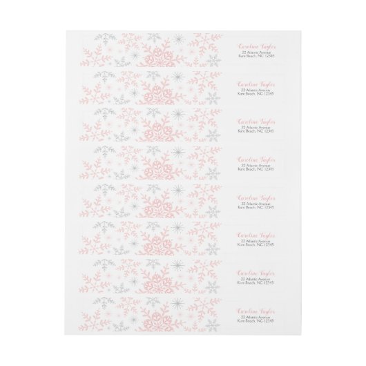 ピンクスノーフレークスベビーガールシャワーシルバーグリッター ラップアラウンドラベル (シート)