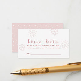 ピンクスノーフレークスベビーシャワーおむつラッフルチケット エンクロージャーカード