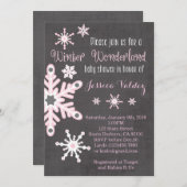 ピンクスノーフレークスベビーシャワー招待状 招待状 (正面/裏面)