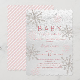 ピンクスノーフレークベビーその冷たいバーチャルベビーシャワー 招待状