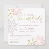 ピンクスノーフレークベビーシャワー招待状 | ウィンターワンダー 招待状 (正面)
