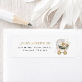 ピンクスノーフレークベビーベビーカー差出人住所ラベル ラベル