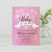 ピンクスノーフレークベビー寒い外招待状 招待状 (スタンド正面)