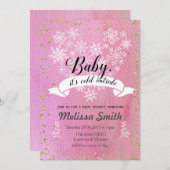ピンクスノーフレークベビー寒い外招待状 招待状 (正面/裏面)