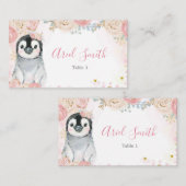 ピンクスノーフレークペンギンウィンター座席表 プレイスカード (正面/裏面)