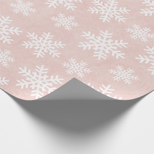 ピンクスノーフレークホリデークリスマスガールフェミニンアイス ラッピングペーパー (角)