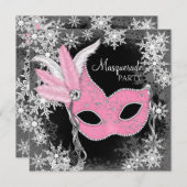 ピンクスノーフレークマスカレードパーティー 招待状 (正面/裏面)