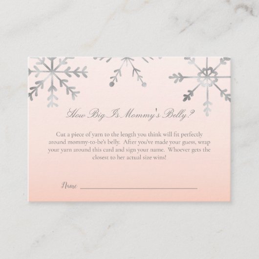 ピンクスノーフレークママのお腹サイズ赤ちゃんシャワーゲーム エンクロージャーカード (正面)