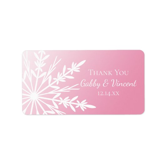 ピンクスノーフレーク冬の結婚式ありがとうメッセージカード ラベル (正面)