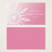 ピンクスノーフレーク冬の結婚式メッセージカード (正面&裏面)