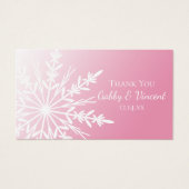 ピンクスノーフレーク冬の結婚式メッセージカード (正面)