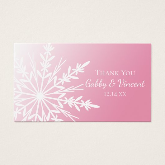 ピンクスノーフレーク冬の結婚式メッセージカード (正面)