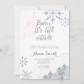 ピンクスノーフレーク冬ベビーシャワー招待状 招待状 (正面)