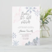 ピンクスノーフレーク冬ベビーシャワー招待状 招待状 (スタンド正面)