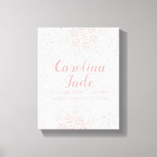 ピンクスノーフレーク子供部屋ベビー統計ウォールアート キャンバスプリント