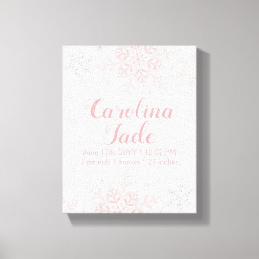 ピンクスノーフレーク子供部屋ベビー統計ウォールアート キャンバスプリント (正面)